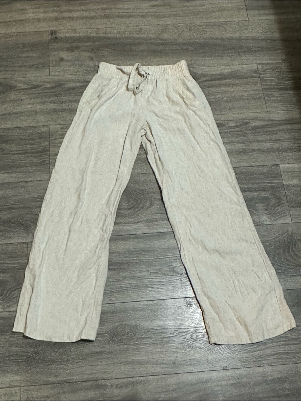 Sienna Sky Cream Linen-Blend Drawstring Chinos